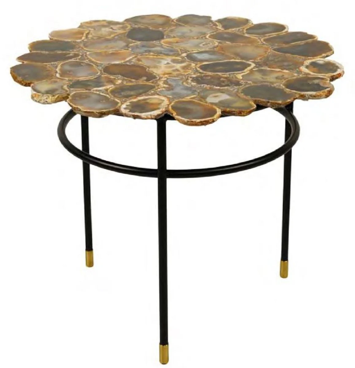 Casa Padrino mesa de centro de lujo multicolor / negro / lat¨®n ? 60 x A. 50 cm - Mesa de sal¨®n con tablero de gemas de ¨¢gata - Muebles de Sal¨®n de Lujo