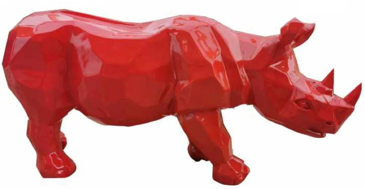 Casa Padrino figura decorativa de lujo rinoceronte rojo 80 x A. 38 cm - Escultura de decoración de sala de estar - Escultura de decoración de jardín - Figura de animal resistente a la intemperie