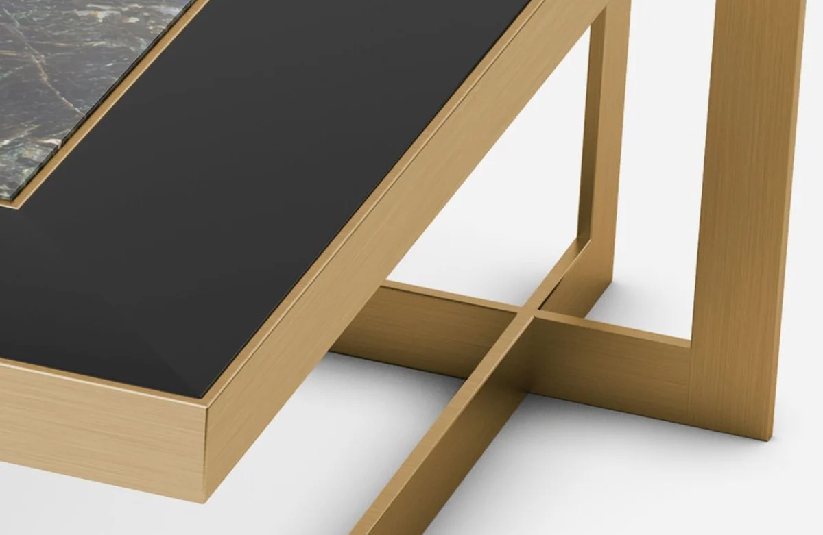 Casa Padrino mesa de centro de lujo lat¨®n / azul-negro / negro 93 x 93 x A. 40 cm - Mesa de sal¨®n cuadrada moderna con sobre de granito y sobre de vidrio - Muebles de sal¨®n de lujo