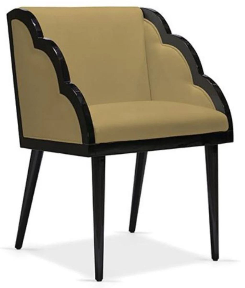 Casa Padrino silla de comedor Art Deco de lujo con reposabrazos ocre / negro 61 x 67 x A. 89 cm - Silla de cocina noble con tela de terciopelo - Muebles de Comedor Art Deco - Calidad de Lujo
