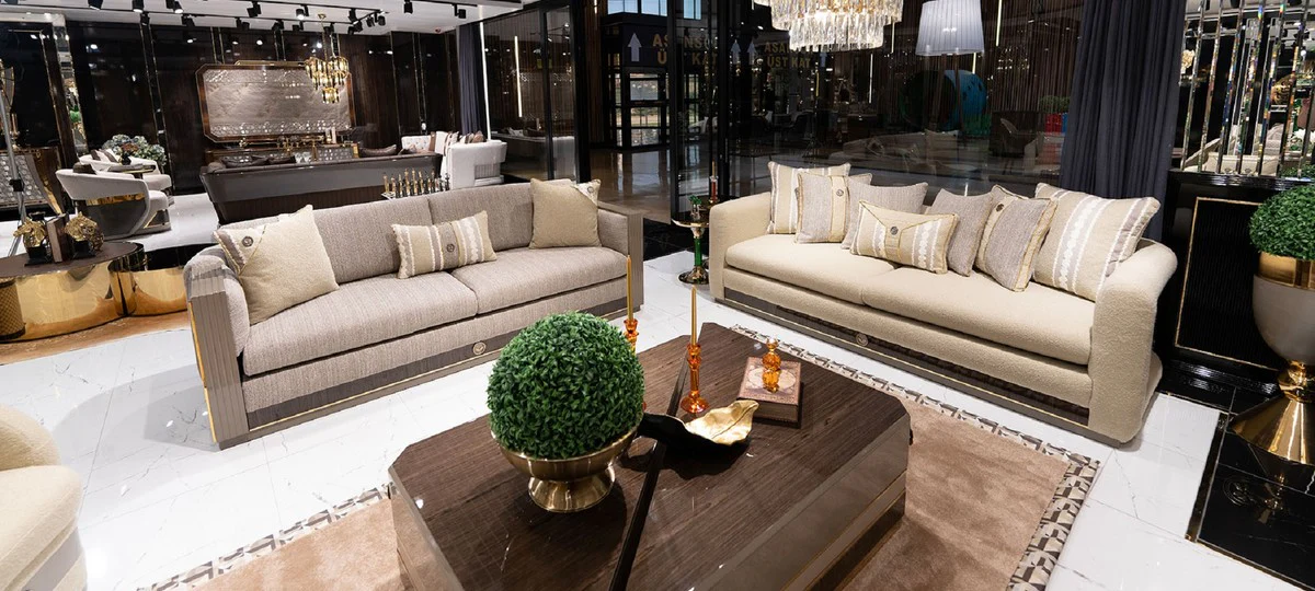 Casa Padrino Sof¨¢ de Lujo Gris / Marr¨®n / Oro - Sof¨¢ de Sal¨®n - Sof¨¢ de Hotel - Muebles de Sal¨®n - Muebles de Hotel - Muebles de Lujo