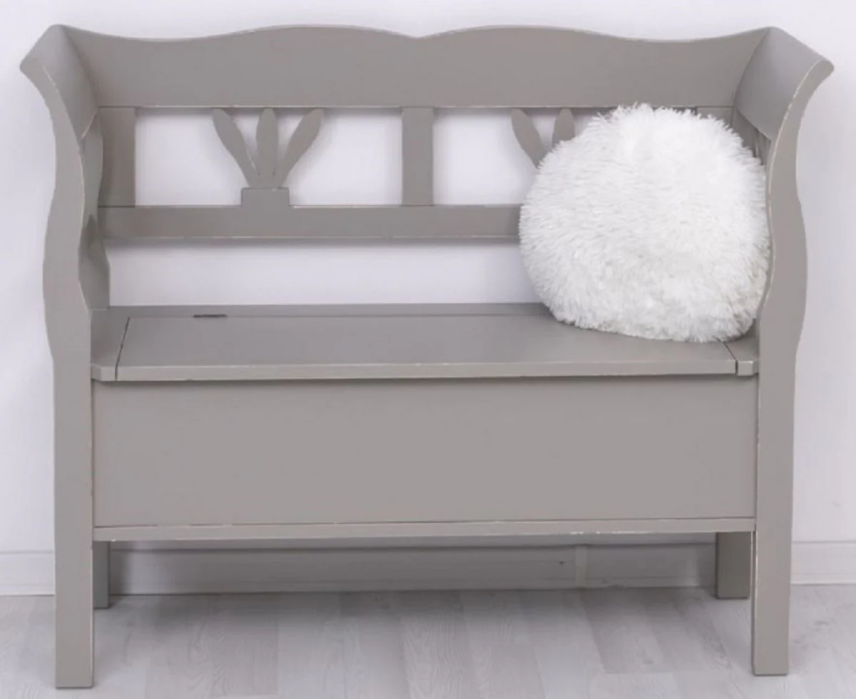 Casa Padrino banco de estilo campestre gris antiguo 117 x 48 x A. 92 cm - Banco de madera maciza con espacio de almacenamiento - Muebles de madera maciza - Muebles de estilo campestre