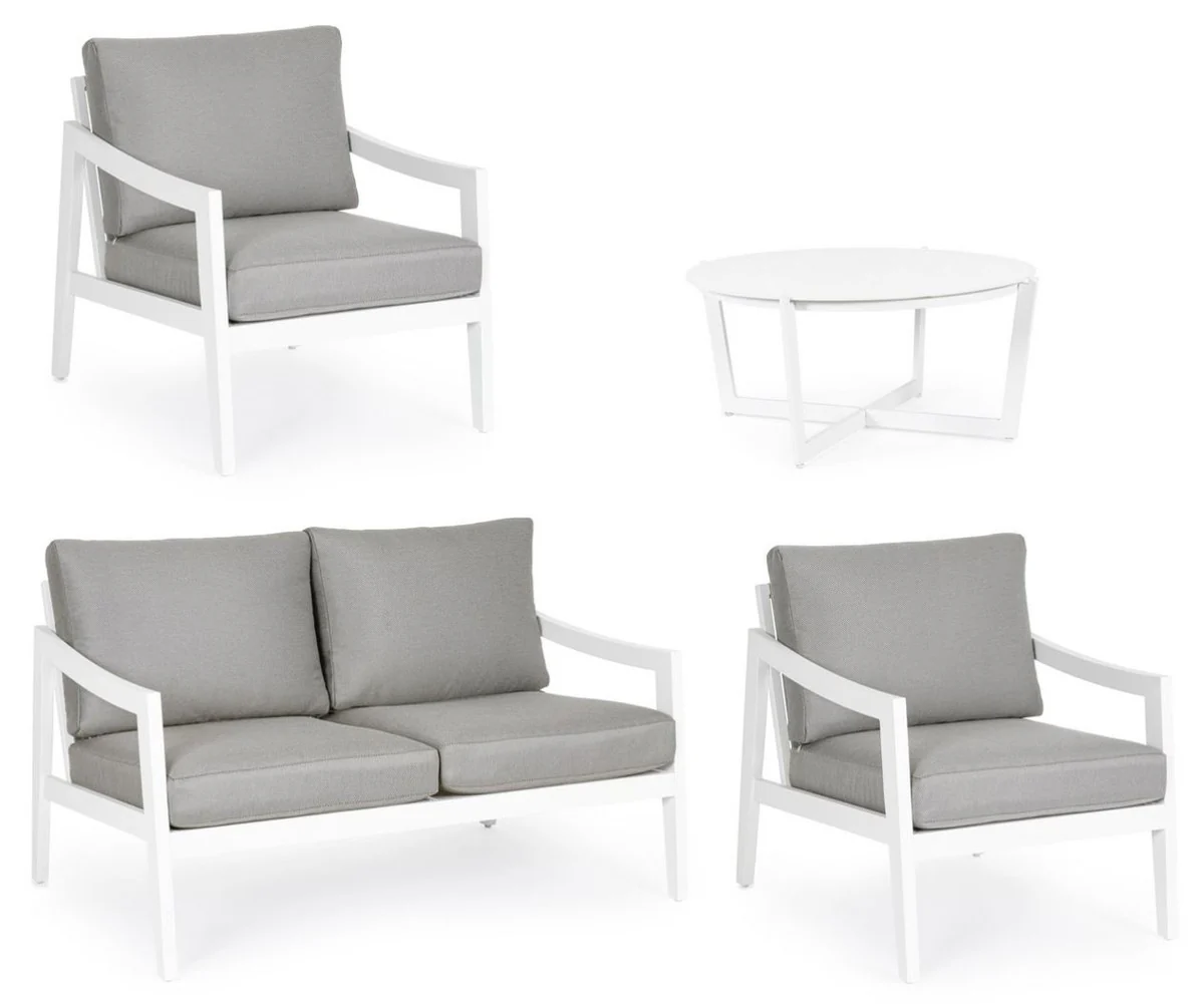 Casa Padrino conjunto de muebles de jard¨ªn de lujo gris / blanco - 1 Sof¨¢ de Jard¨ªn y 2 Sillones de Jard¨ªn y 1 Mesa de Jard¨ªn de Lujo - Muebles de jard¨ªn - Muebles de piscina - Muebles de lujo
