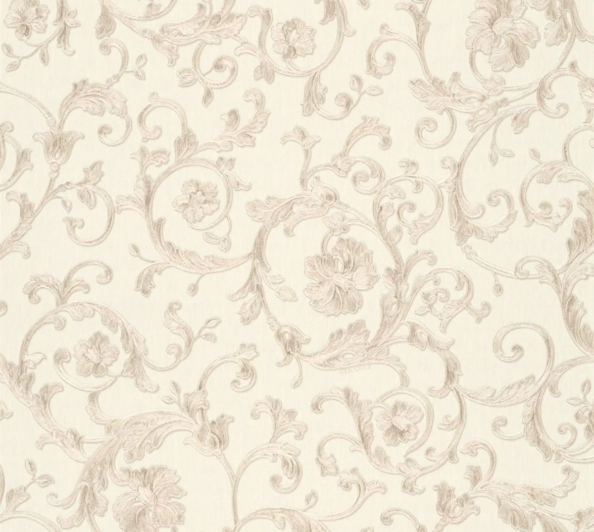 Versace papel pintado barroco no tejido Butterfly Barocco 343263 Beige / Plata - Papel Pintado de Diseño - Papel Pintado de Lujo