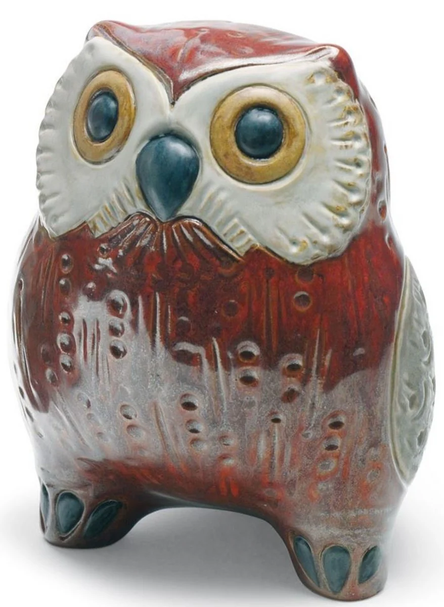 Casa Padrino búho de porcelana de lujo rojo / multicolor 13 x H. 16 cm - Escultura Deco