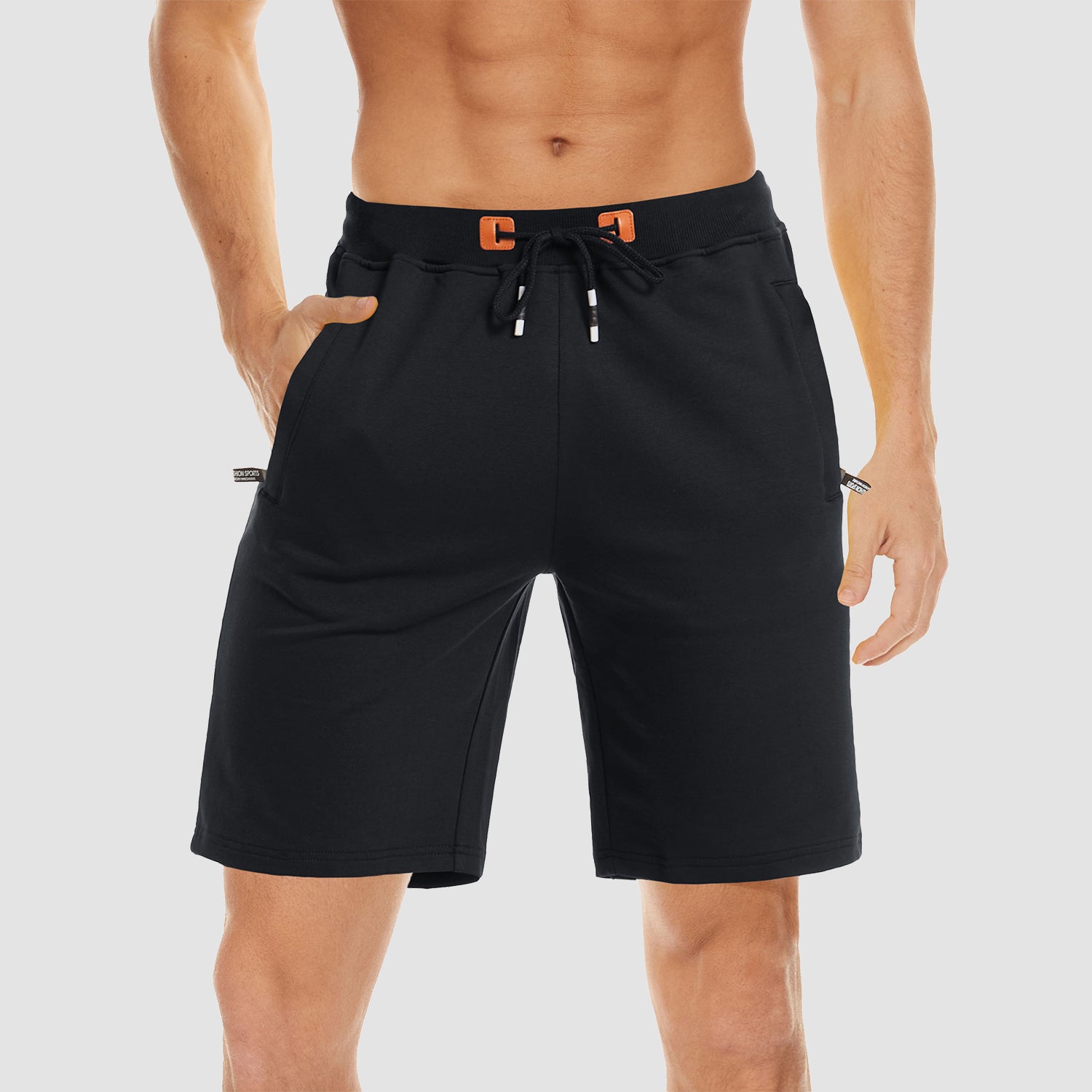 Men Cotton Running Elastic Waist Zipper Pockets Drawstring Gym Trainging Fitness Sports Joggers Shorts