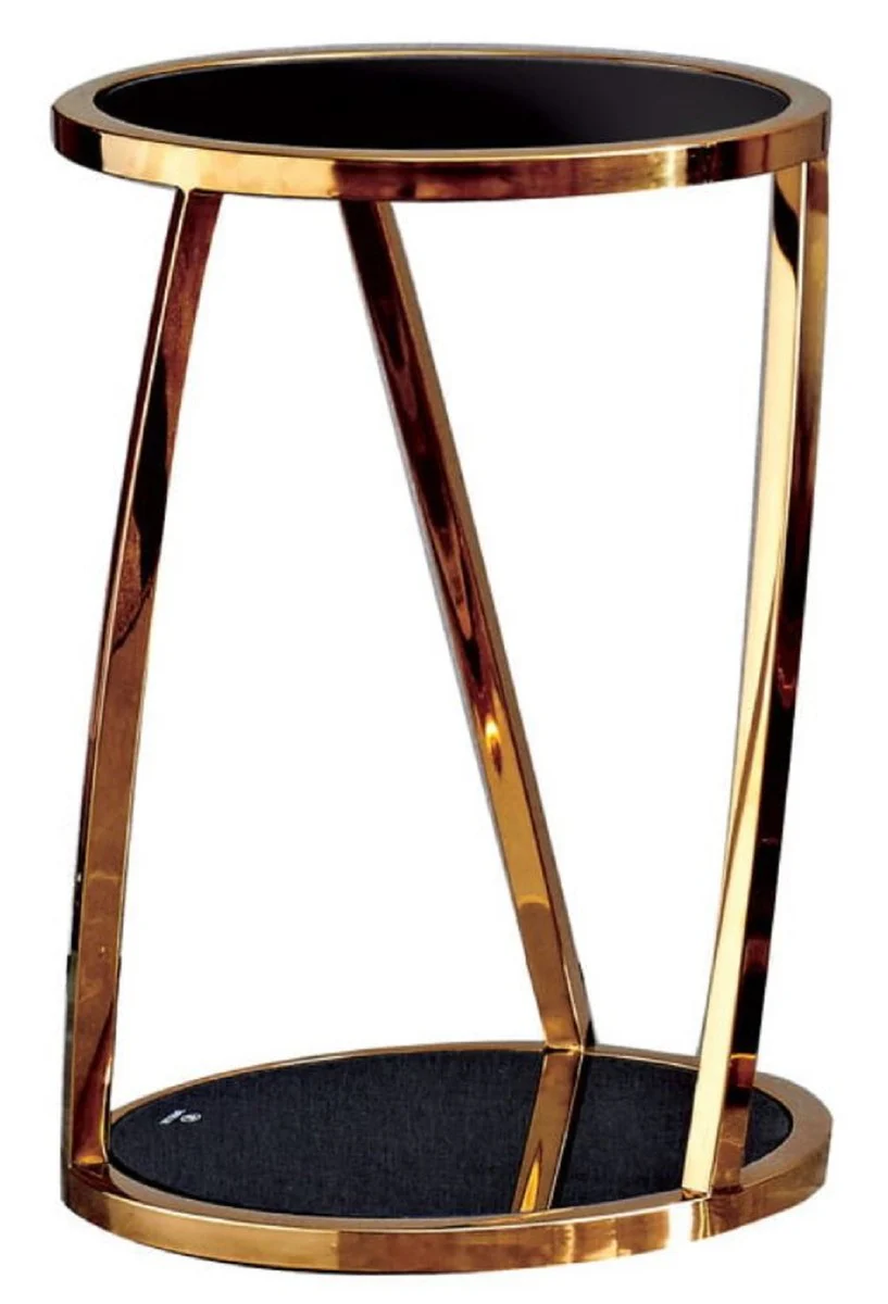 Casa Padrino mesa auxiliar de lujo oro / negro ? 35 x A. 50 cm - Mesa floral redonda de acero inoxidable con tapas de cristal tintado - Muebles de sal¨®n - Muebles de lujo