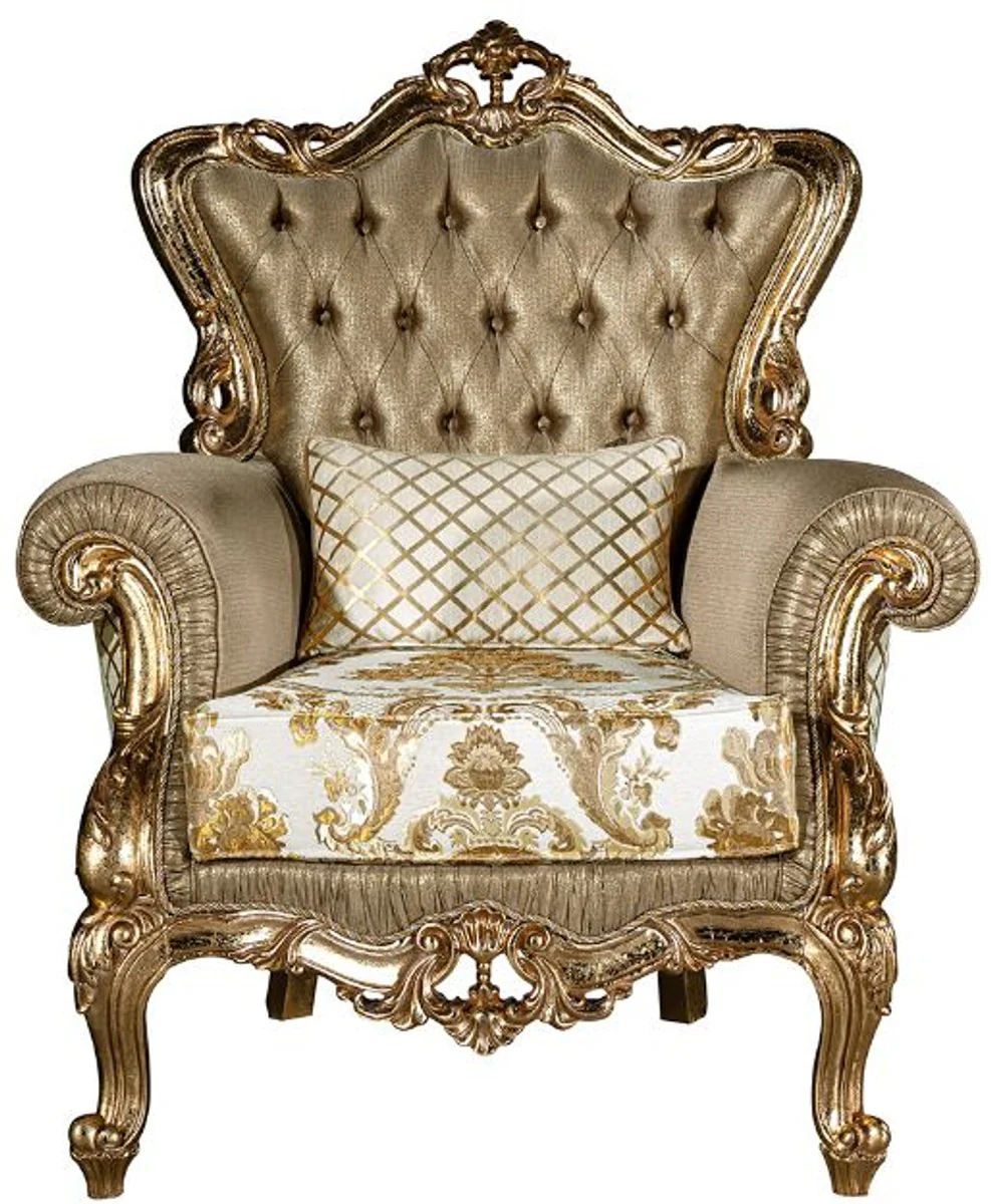 Casa Padrino conjunto de sala de estar barroco de lujo oro / blanco - 2 Sof¨¢s y 2 Sillones y 1 Mesa de Centro - Muebles de sala magn¨ªfica en estilo barroco - Noble y Magn¨ªfica