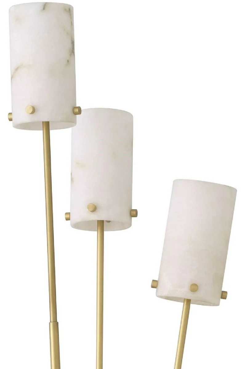 Casa Padrino lámpara de pie de lujo latón antiguo / negro / alabastro Ø 28 x A. 167 cm - Lámpara de pie moderna con base de mármol y pantallas redondas de alabastro - Luces de Lujo