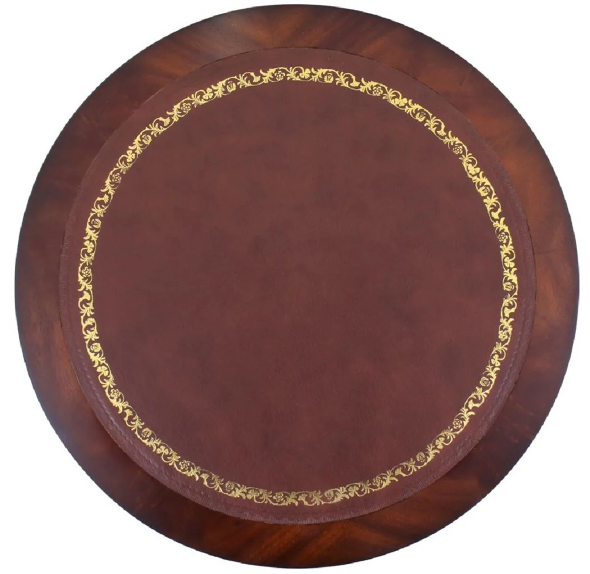 Casa Padrino mesa auxiliar barroco de lujo marr¨®n oscuro / lat¨®n / marr¨®n / oro ? 51 x A. 59 cm - Mesa redonda de caoba con cajones y cuero genuina fino - Muebles barrocos de caoba