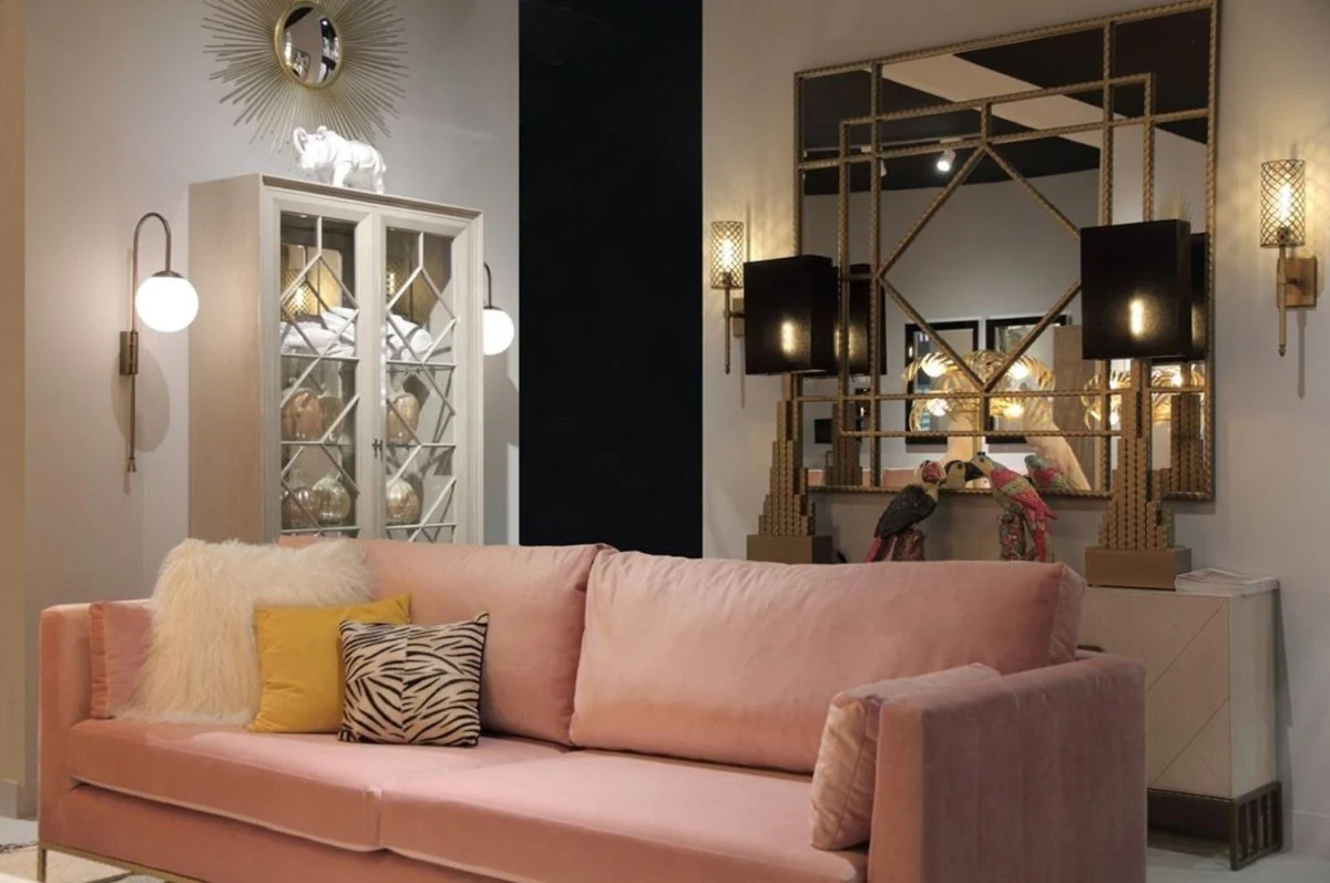 Casa Padrino vitrina de lujo gris claro 110 x 42 x A. 220 cm - Vitrina noble de madera maciza con 2 puertas de vidrio - Muebles de sal¨®n de lujo