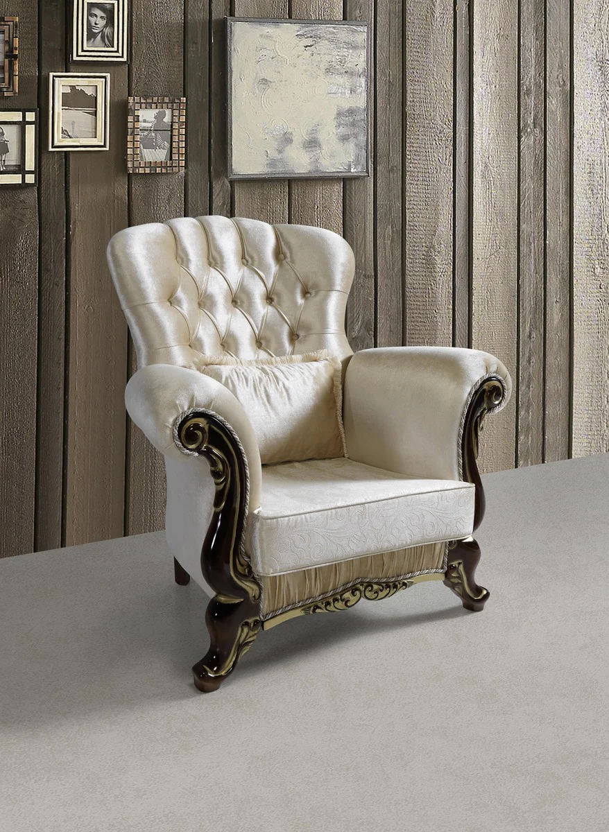 Casa Padrino conjunto de sala de estar barroco champ¨¢n / negro / oro - 2 Sof¨¢s y 2 Sillones y 1 Mesa de Centro - Muebles de sala de estar - Noble y Magn¨ªfico