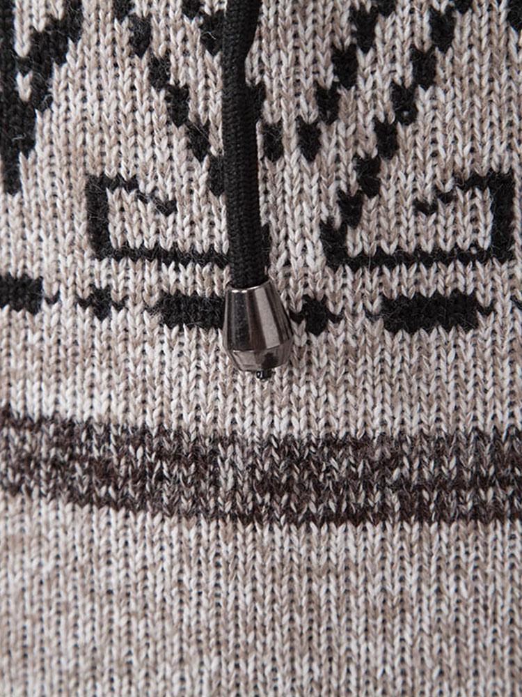 Aztec Geometric Pattern Zip Hooded Sweater