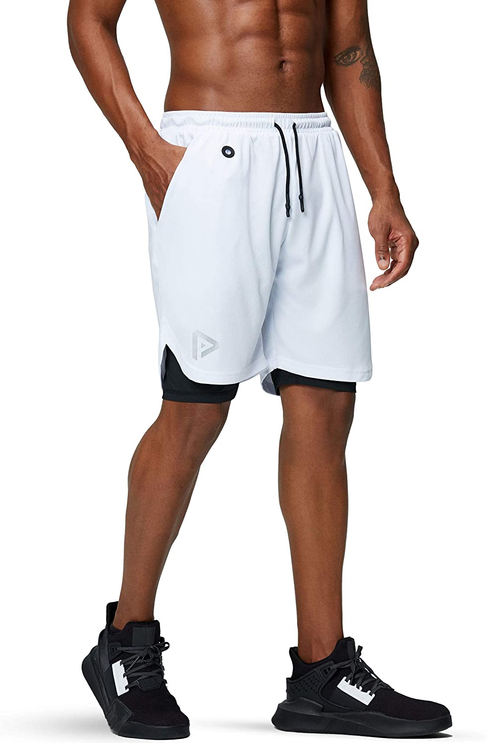 Men's 2 in 1 Running Shorts Gym Workout Quick Dry Mens Shorts with Phone Pocket