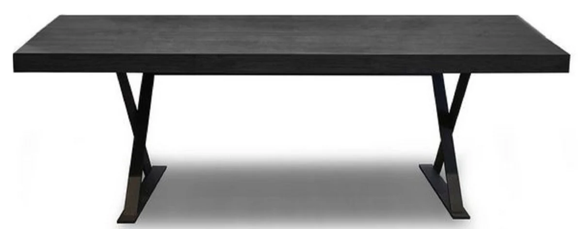 Casa Padrino mesa de comedor de madera maciza de lujo negro 180 x 100 x H. 76 cm - Mesa de Cocina Maciza - Muebles de Madera Maciza