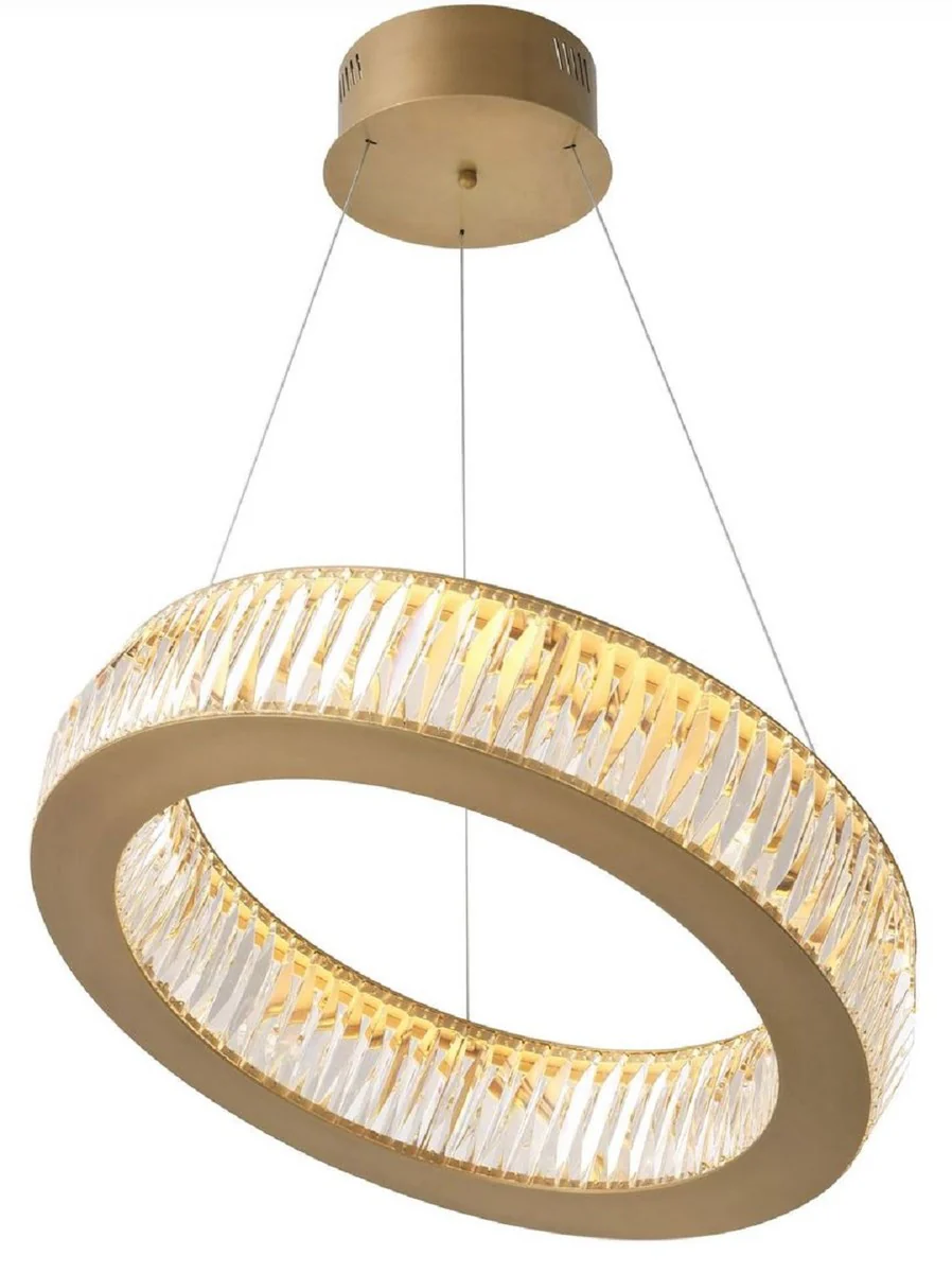 Casa Padrino lámpara de araña LED de lujo latón antiguo Ø 63 x A. 13-200 cm - Lámpara de araña de salón redonda con cristal - Calidad de Lujo