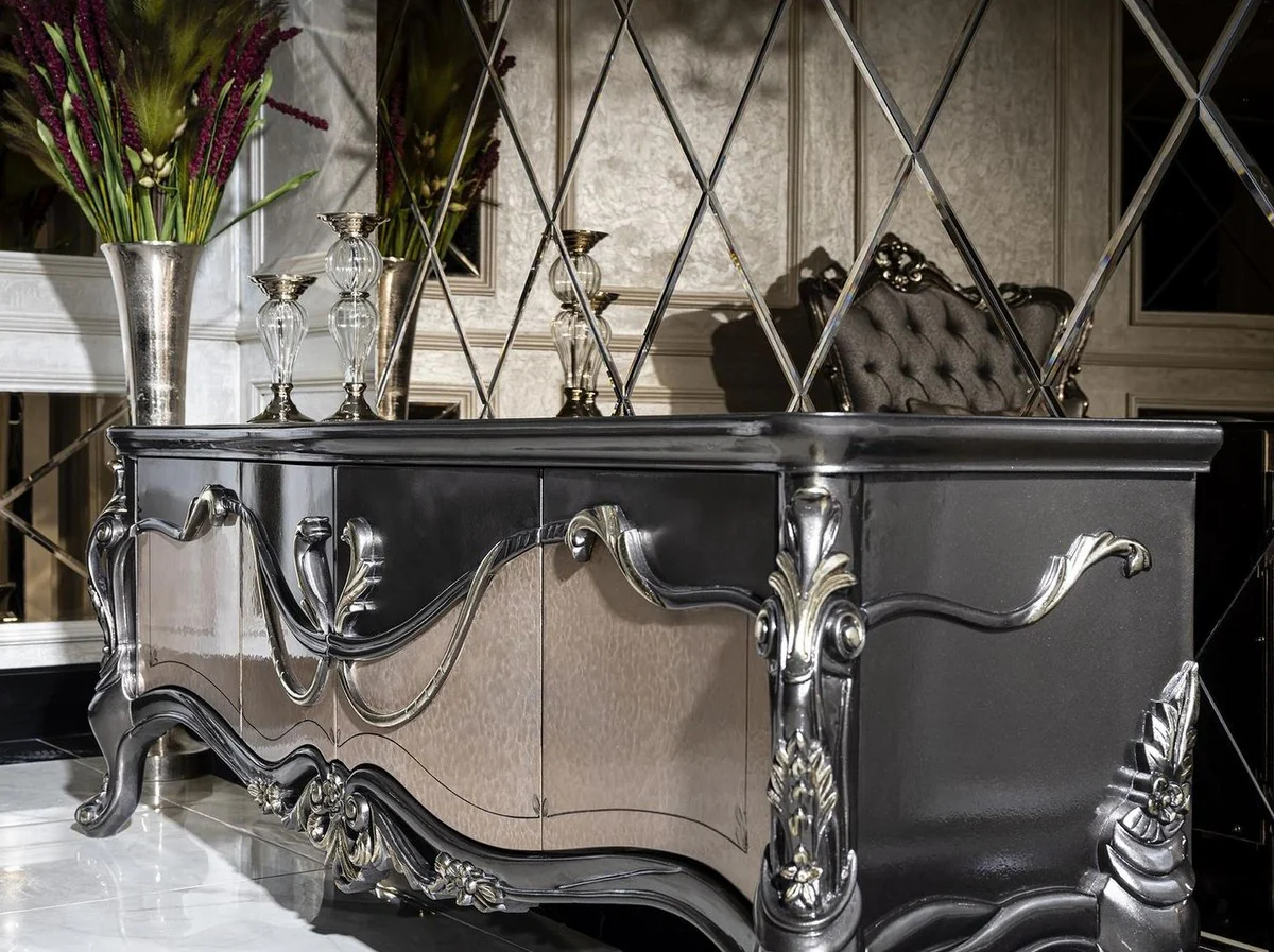 Casa Padrino armario de TV barroco de lujo gris oscuro / beige / oro - Magnífico aparador de salón con 4 puertas - Muebles de salón barrocos