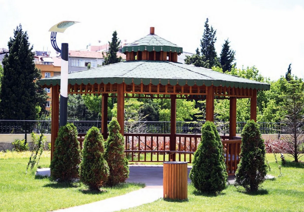 Casa Padrino pabell¨®n con bancos marr¨®n / verde 600 x 600 x A. 410 cm - Muebles de jard¨ªn y parque