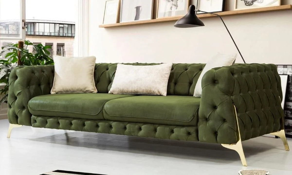 Casa Padrino sof¨¢ cama Chesterfield de lujo verde oscuro / oro 250 x 95 x A. 72 cm - Sof¨¢ de sal¨®n moderno - Muebles de Sal¨®n Chesterfield