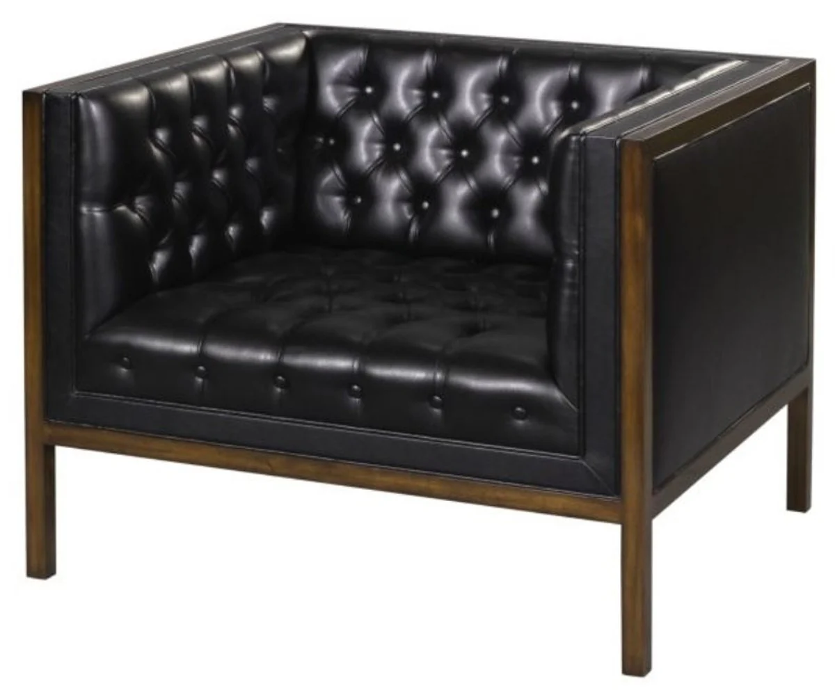 Casa Padrino Chesterfield Sillón de Cuero Genuino Negro / Marrón 91 x 78 x H. 72 cm - Muebles de Hotel