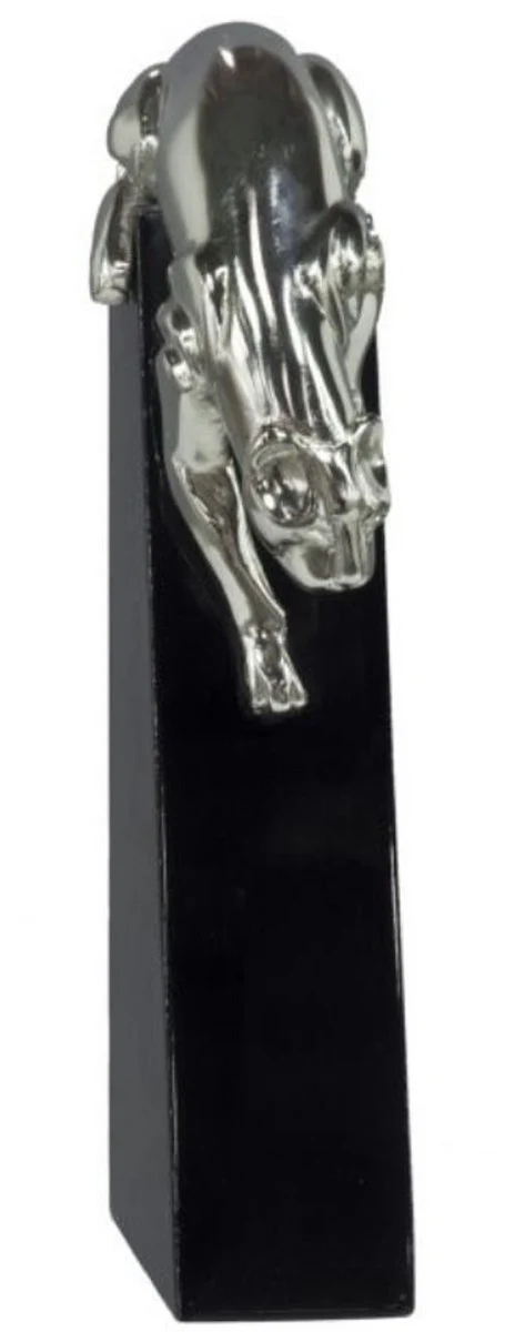 Casa Padrino figura de bronce de lujo pantera plata / negro 17 x 6 x H. 28 cm - Elegante Deco Figura sobre Base de Madera