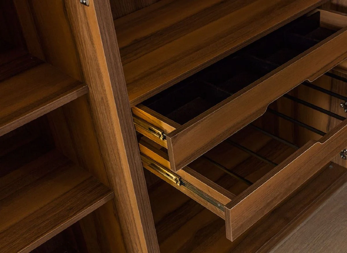 Casa Padrino armario de lujo marr¨®n / negro 250 x A. 220 cm - Armario de dormitorio de madera maciza con 5 puertas de cristal e iluminaci¨®n LED - Muebles de Dormitorio de Lujo