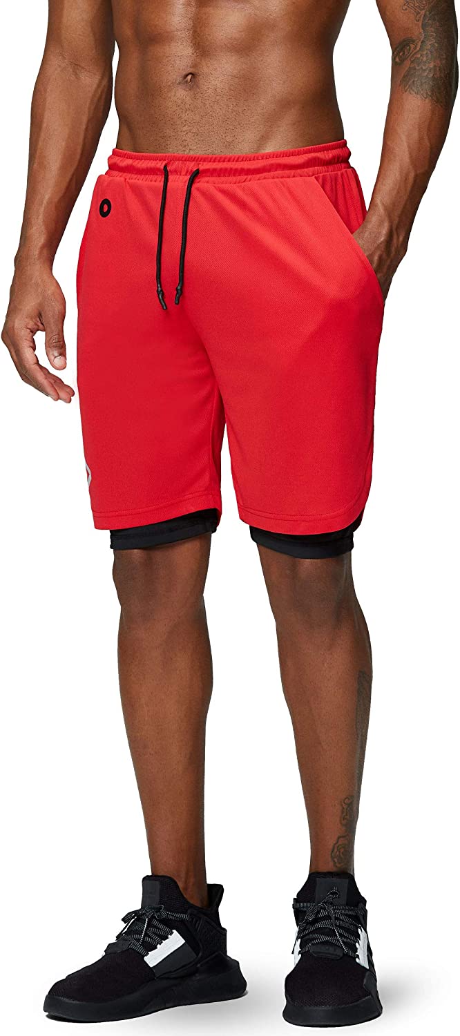 Men's 2 in 1 Running Shorts Gym Workout Quick Dry Mens Shorts with Phone Pocket