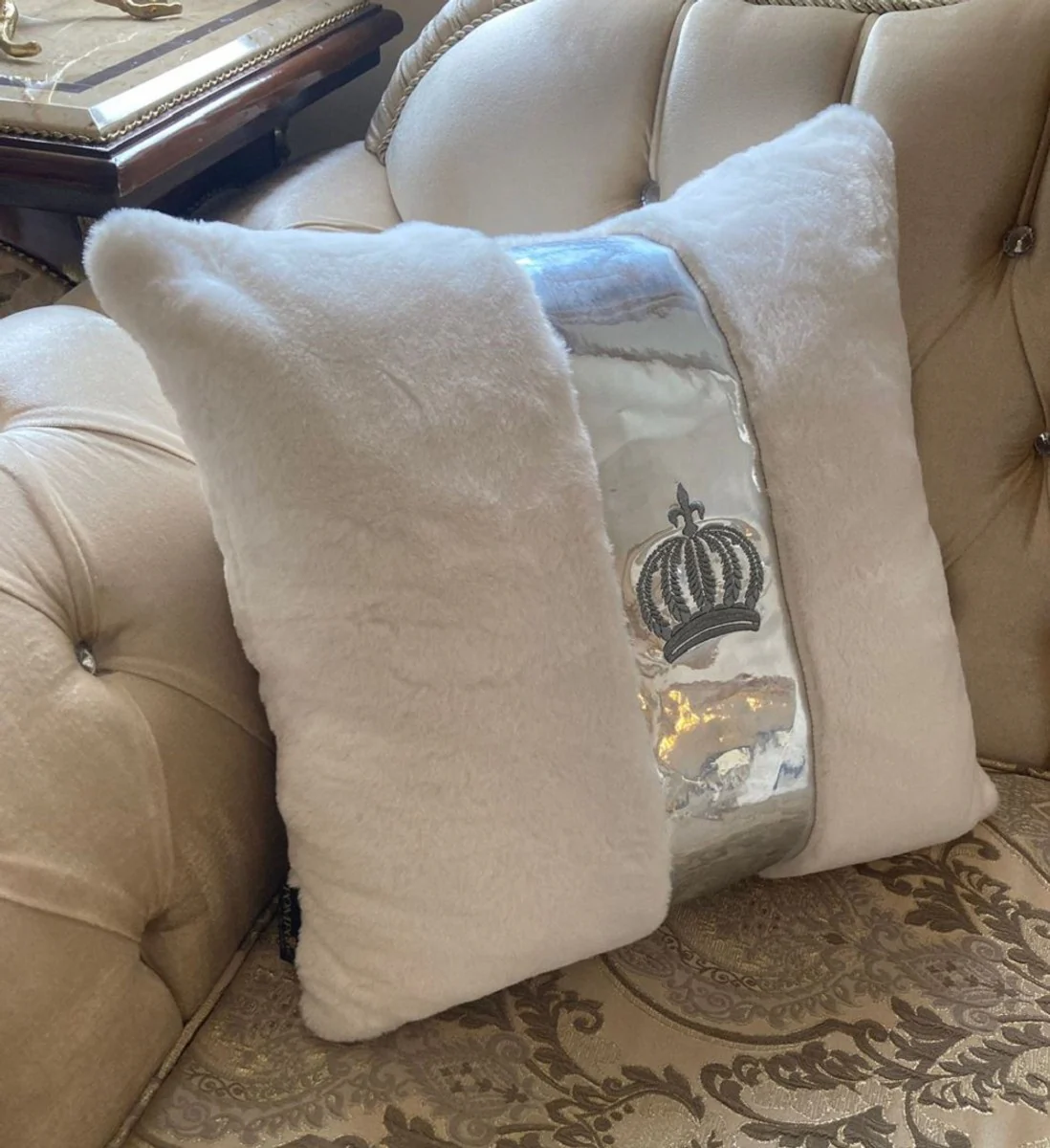Harald Gl??ckler almohada decorativa de lujo Pomp??s de Casa Padrino blanco / plata - Almohadas Gl??ckler - Almohadas decorativos de dise?o - Harald Gl??ckler accesorios decorativos de dise?o