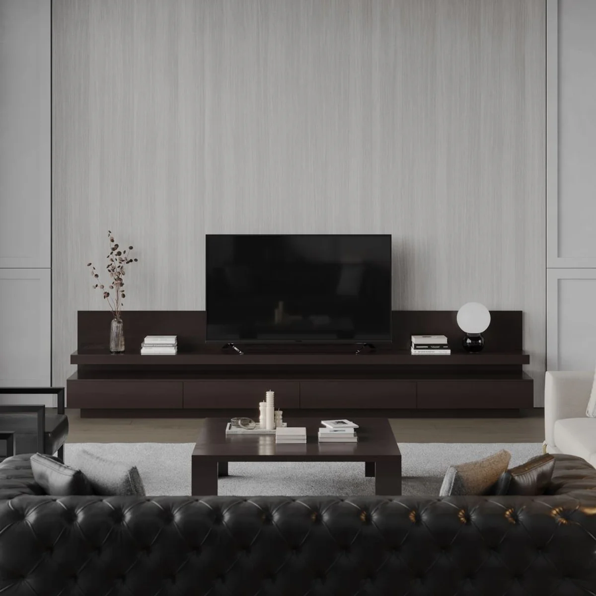 Casa Padrino sof¨¢ Chesterfield de lujo en cuero artificial negro / lat¨®n 262 cm - Muebles de lujo