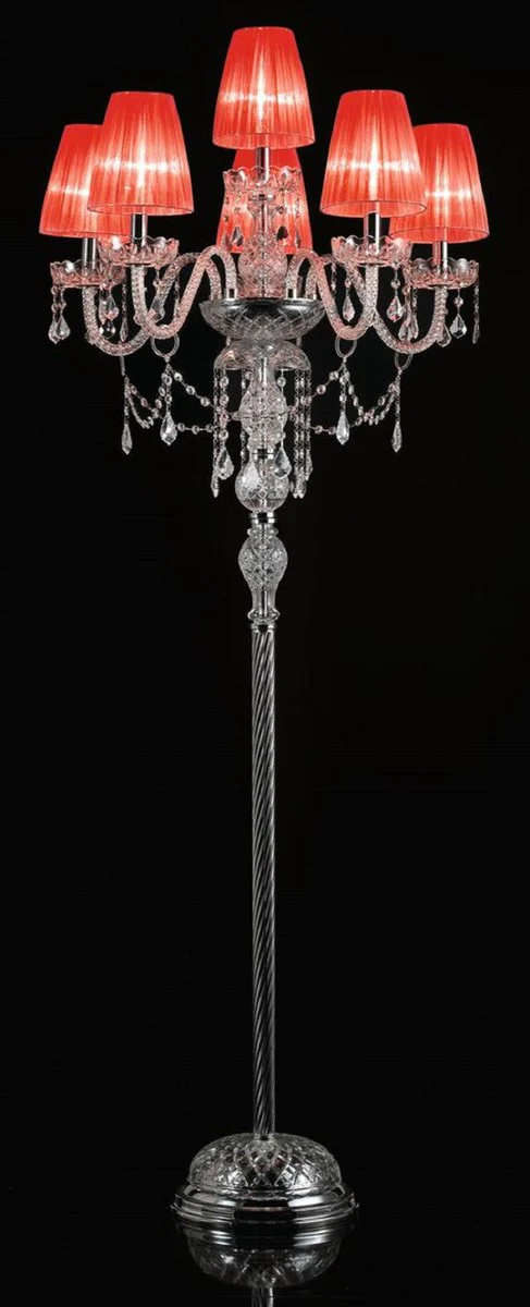 Casa Padrino lámpara de pie de cristal barroco de lujo plata / rojo Ø 66 x A. 181 cm - Magnífica lámpara de pie de estilo barroco con cristal veneciano y cristal de Swarovski - Hecho en Italia