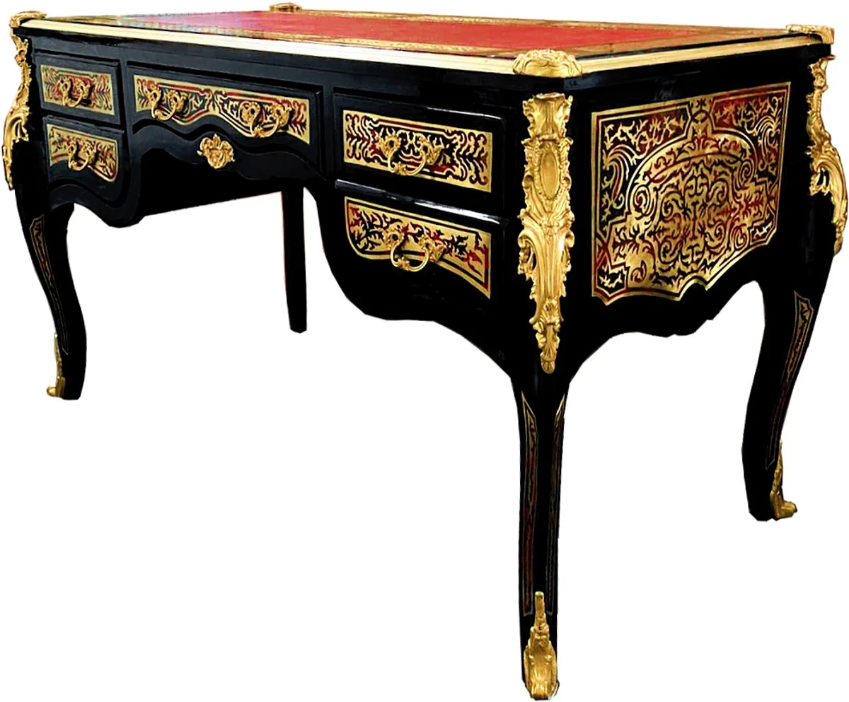 Secretaria Boulle barroca Casa Padrino en estilo franc¨¦s negro / dorado 140 cm - Escritorio de estilo antiguo hecho a mano con caj¨®n - Mobiliario de oficina barroco