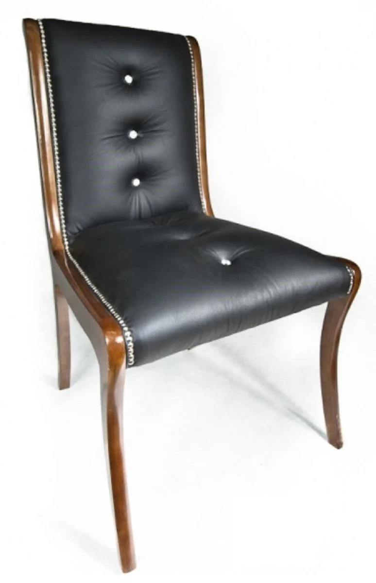 Casa Padrino conjunto de 4 sillas de comedor de cuero de lujo con pedrer¨ªa negro / marr¨®n 50 x 47 x A. 95 cm - Sillas de cocina de cuero genuino - Muebles de cuero genuino - Muebles de lujo