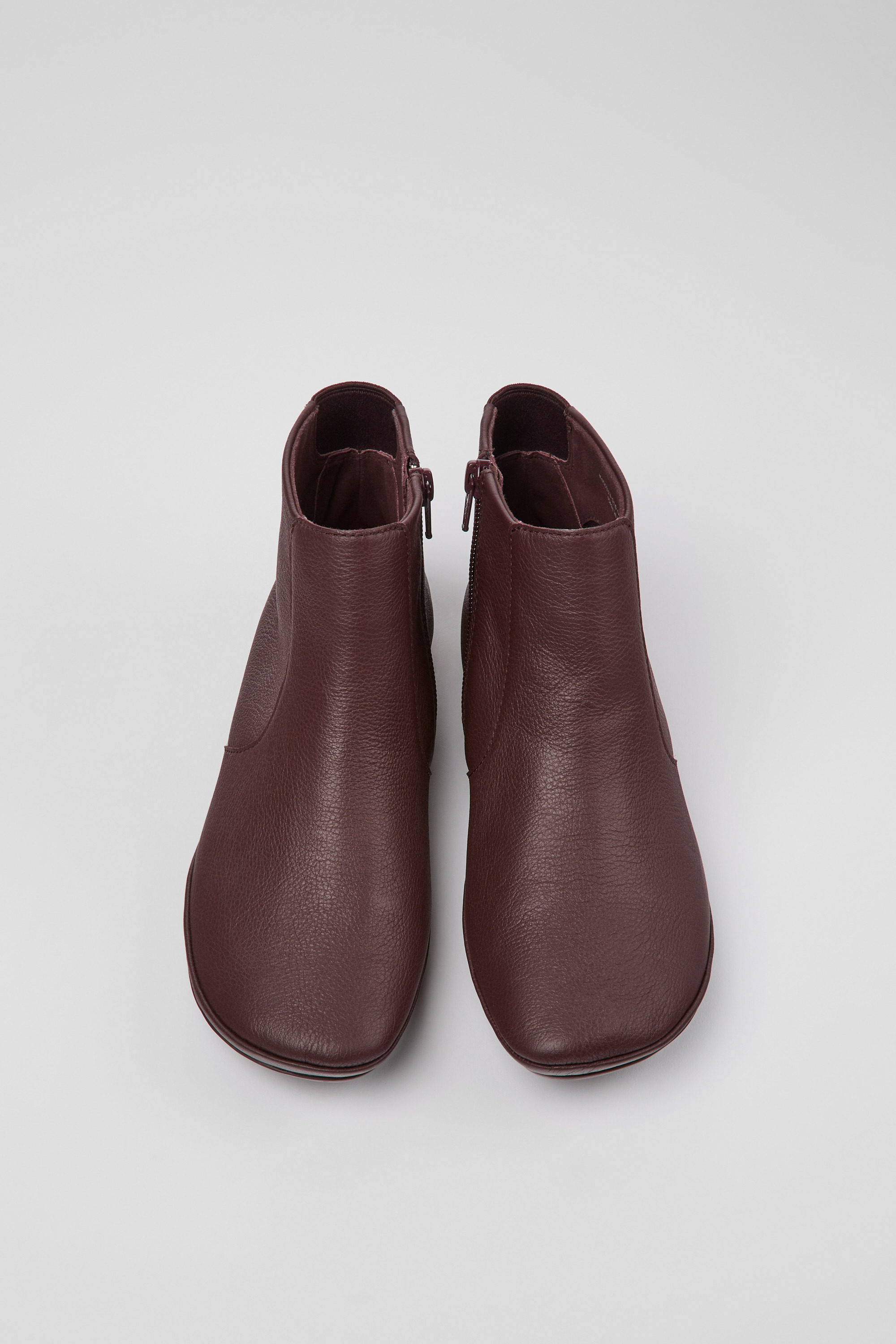 Right - Burgundy leather ankle boots for women