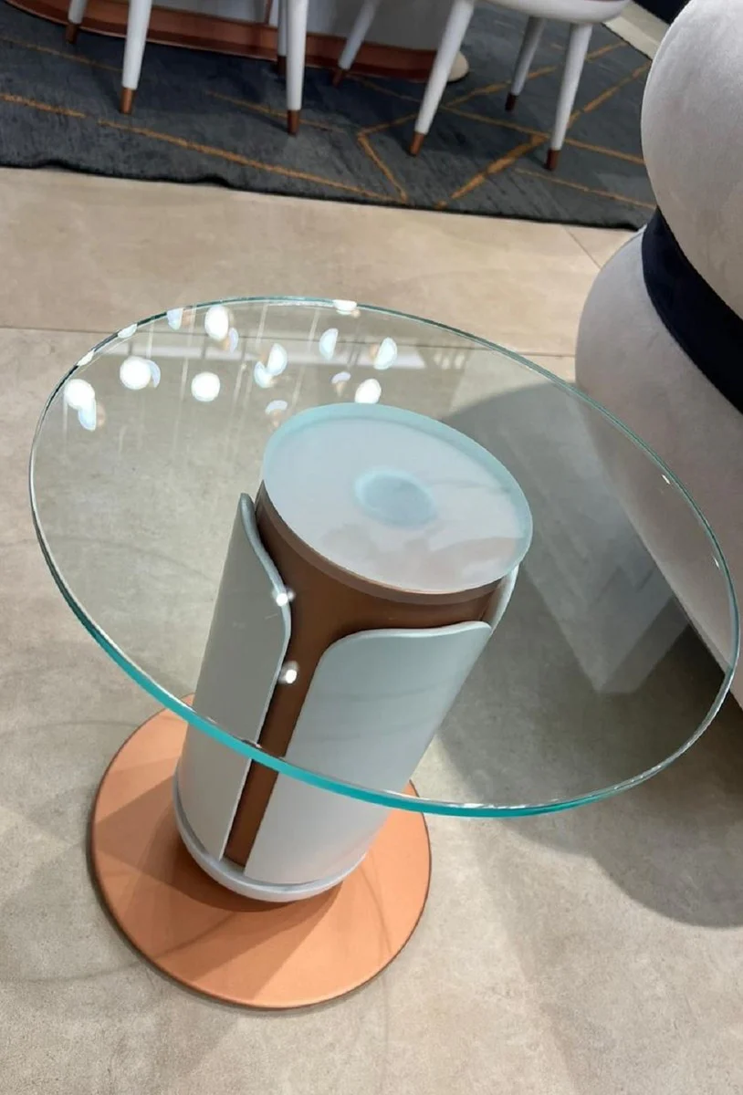 Casa Padrino mesa auxiliar de lujo blanco / cobre ? 40 x A. 40 cm - Mesa redonda con tapa de vidrio - Muebles de sal¨®n - Muebles de hotel - Muebles de lujo