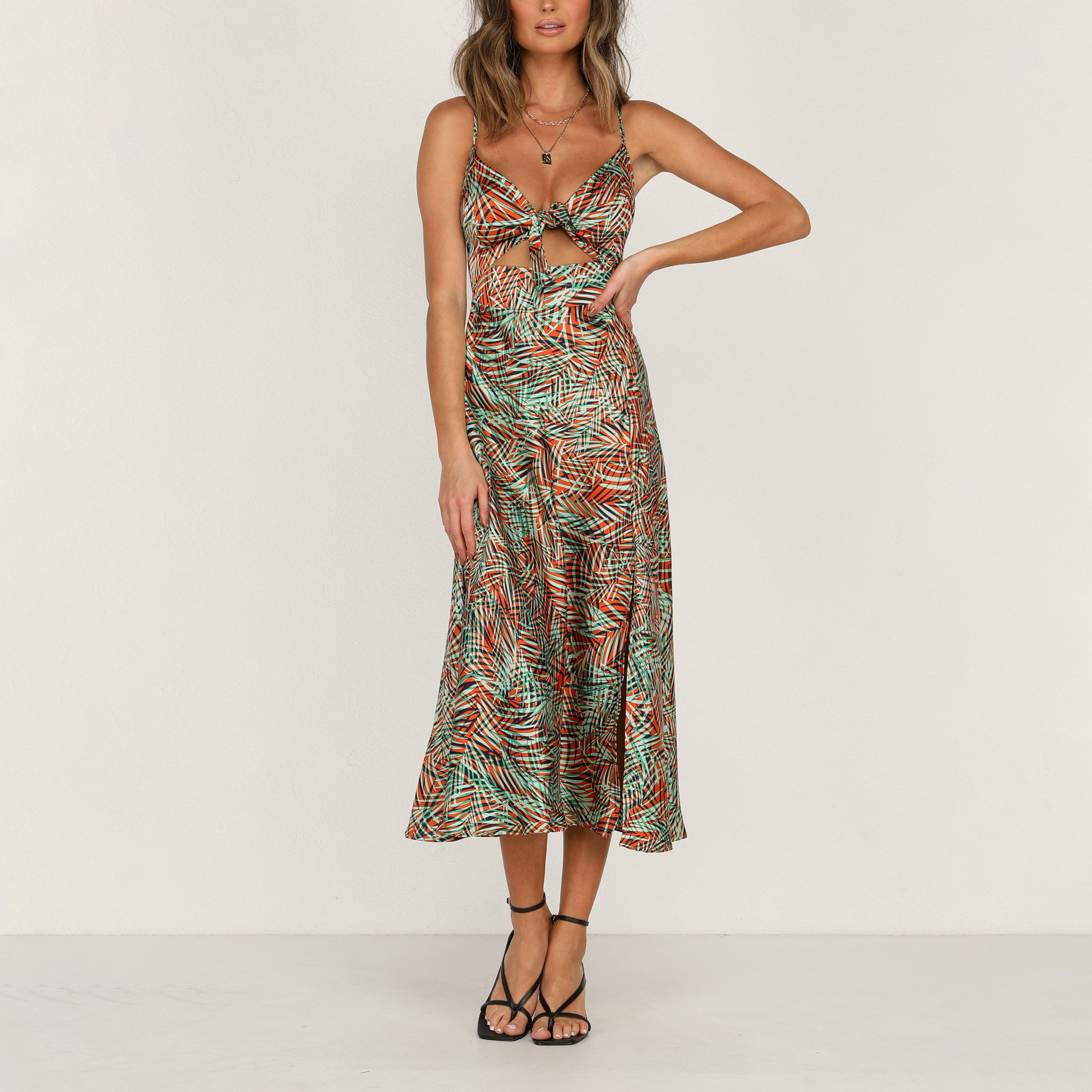 Elegant Print Suspender Dress