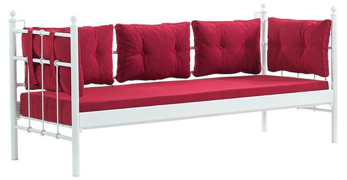 Casa Padrino sofá de jardín Art Nouveau blanco / rojo burdeos 200 x 70 x A. 92 cm - Sofá de Jardín - Sofá de Terraza - Muebles de Jardín y Terraza