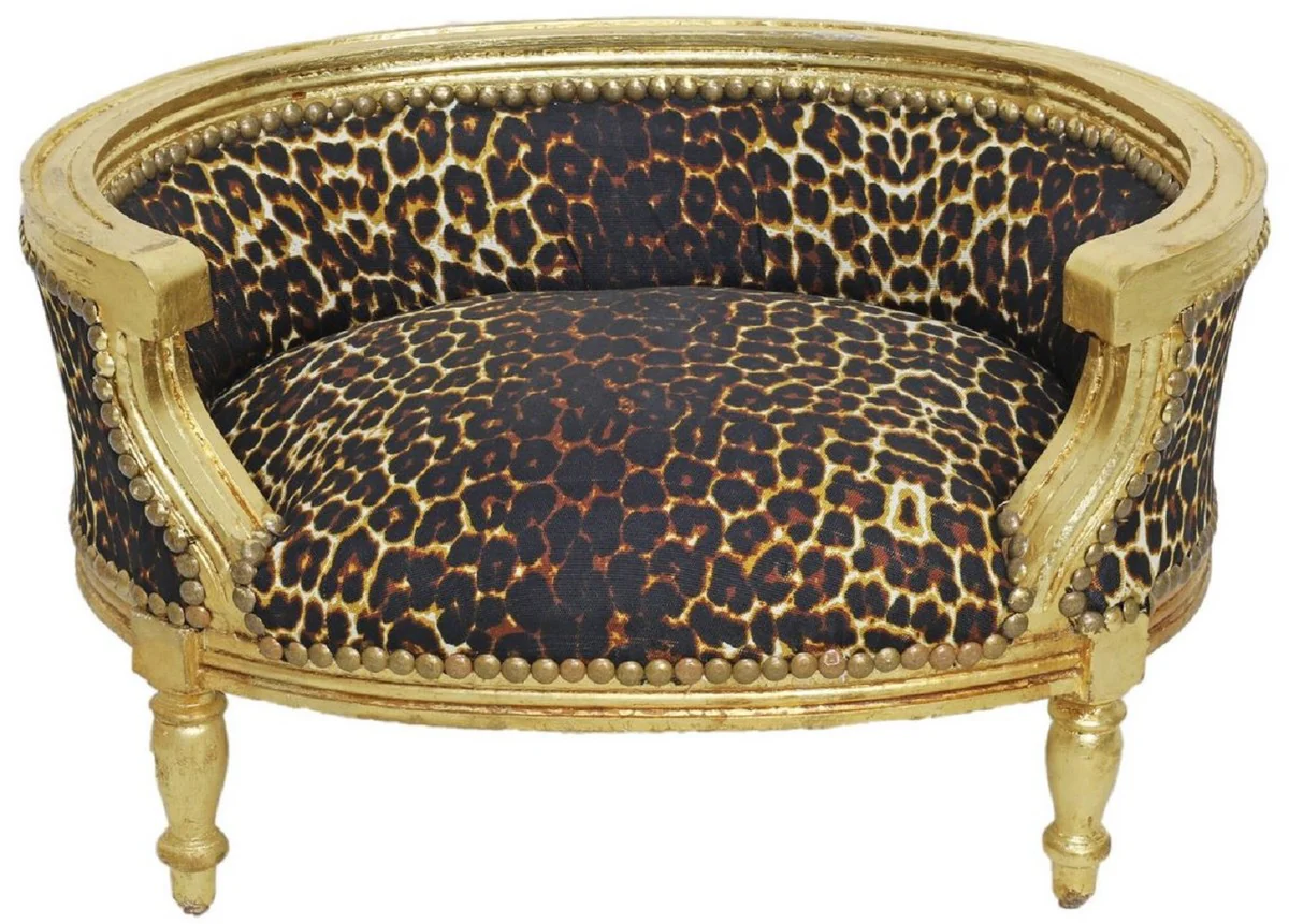 Casa Padrino cama para perros y gatos barroco leopardo patrón / oro antiguo - Sofá para perros y gatos en estilo barroco - Muebles barrocos para perros y gatos - Muebles barrocos mascotas