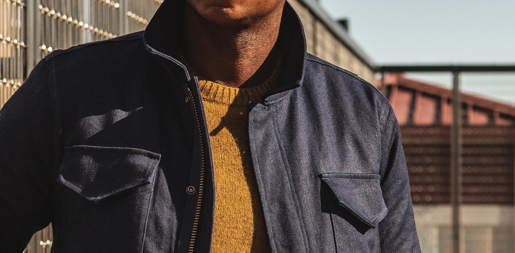 The Taylor Stitch x Alpha Industries M-51 in Indigo Reverse Sateen