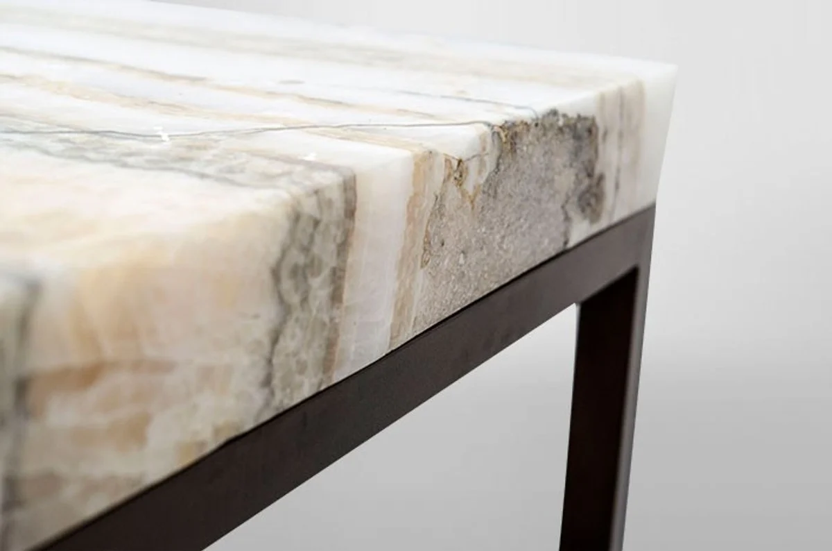 Casa Padrino Art Deco Side Table Onyx / metal 80 x 50 cm Art Nouveau table - Furniture Coffee Table