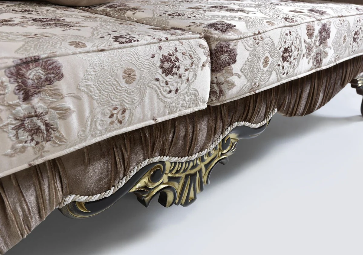 Casa Padrino sof¨¢ barroco marr¨®n / beige / negro / oro 227 x 81 x A. 110 cm - Sof¨¢ de sal¨®n hermoso con estampado floral - Muebles de estilo barroco