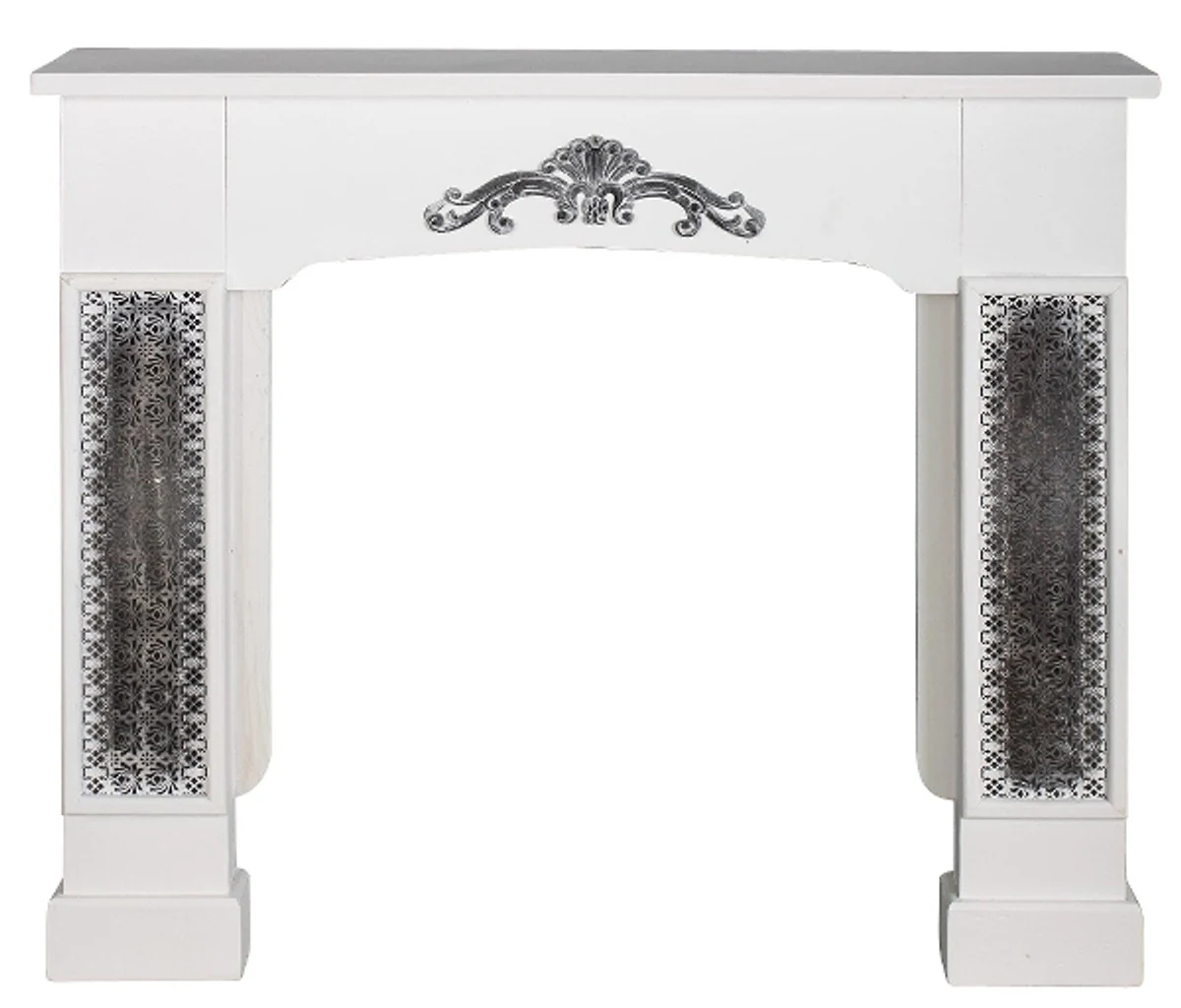 Casa Padrino chimenea rodeada con adornos estilo country blanco 115 x 23 x H. 100 cm - Deco Hecho a Mano en Estilo Country