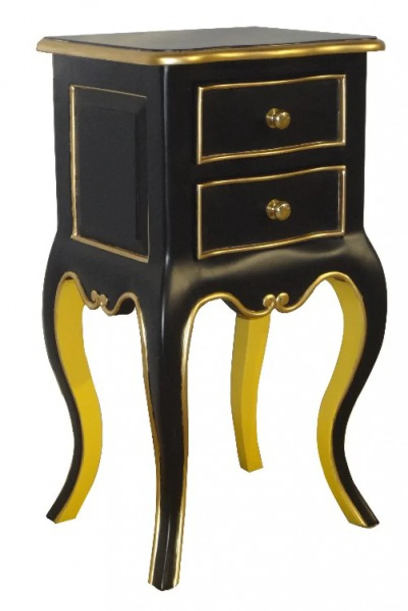 Casa Padrino Baroque Chest with 2 drawers Black / Yellow / Gold H 70 cm, W 38 cm - - bedside table - bedside table