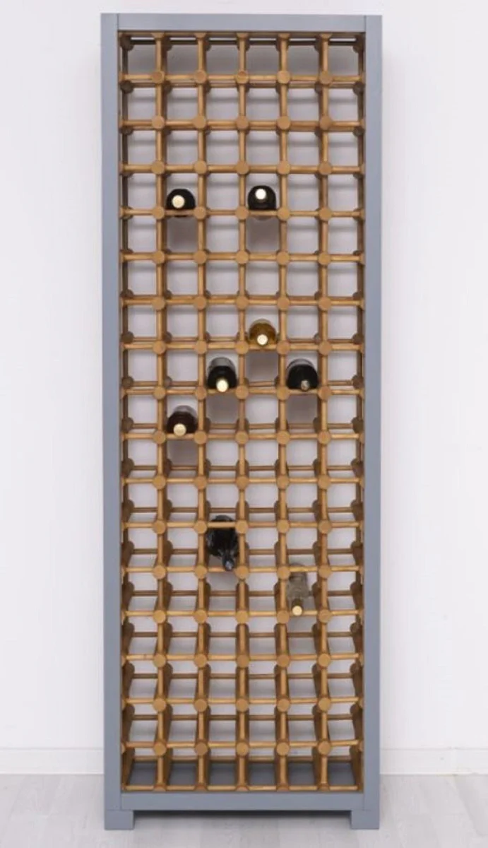 Casa Padrino armario de vino de madera maciza de estilo campestre gris / natural 68 x 35 x A. 200 cm - Estante de vino de madera maciza en estilo campestre - Mueble bar de estilo campestre