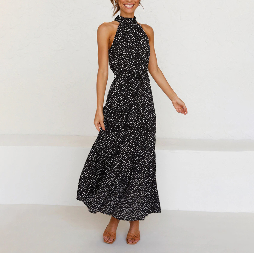 Fashion Casual Polka Dot Halterneck Dress