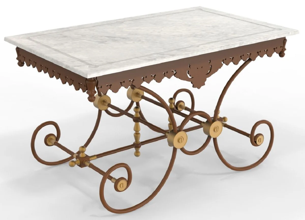 Casa Padrino mesa de jardín Art Nouveau 130 x 80 x A. 75 cm - Varios Colores - Mesa de jardín y terraza nostálgica de hierro forjado con tablero de mármol - Muebles de Jardín y Terraza Art Nouveau