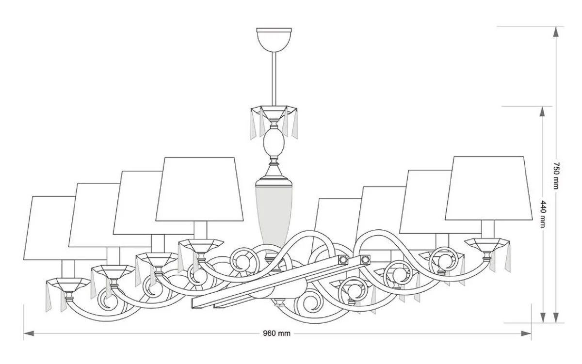 Casa Padrino araña de luces barroco de lujo plata / blanco 96 x 87 x A. 75 cm - Magnífica lámpara de araña de salón de estilo barroco con pantallas - Noble y magnífica