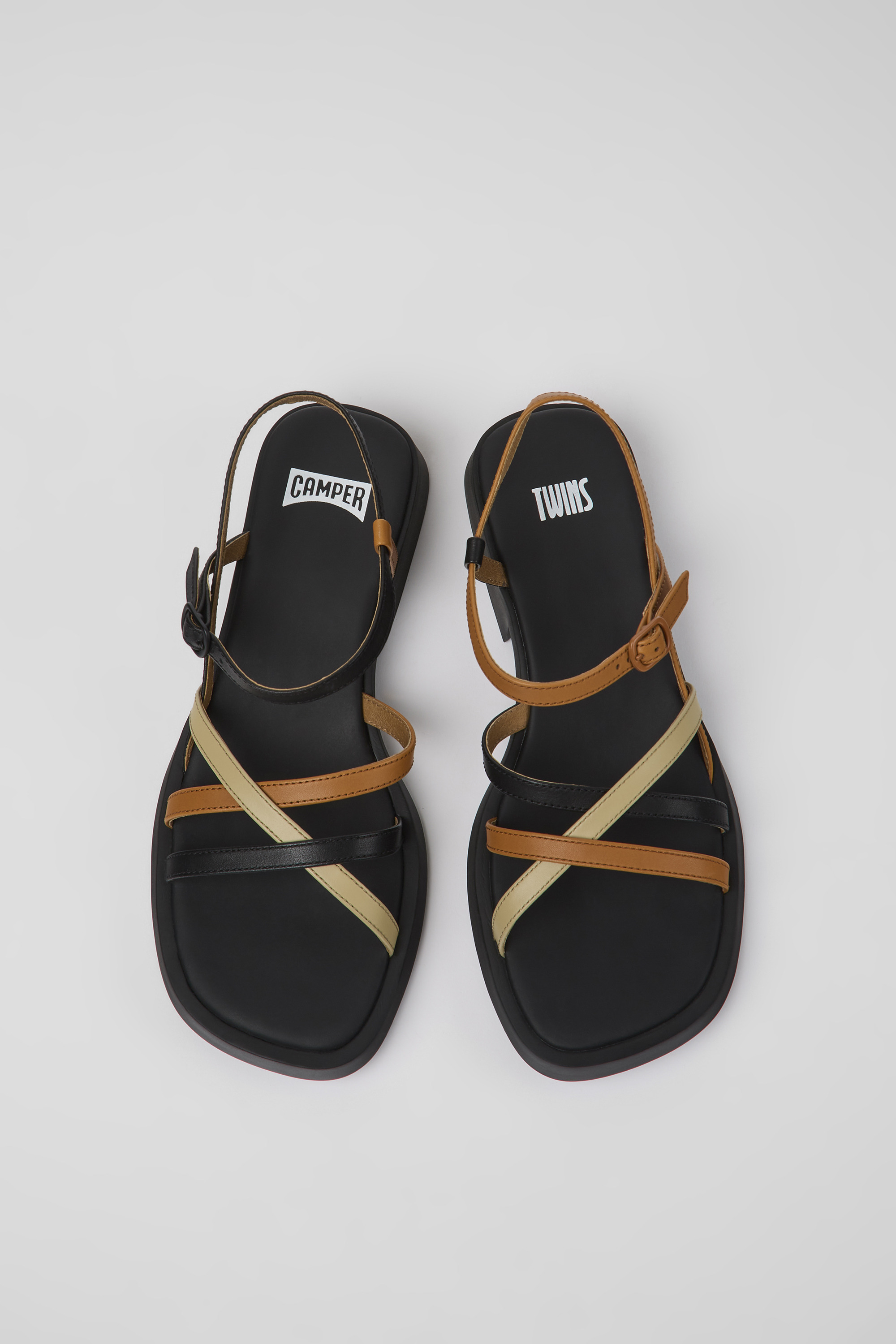 Twins - Black and brown leather sandals for women
