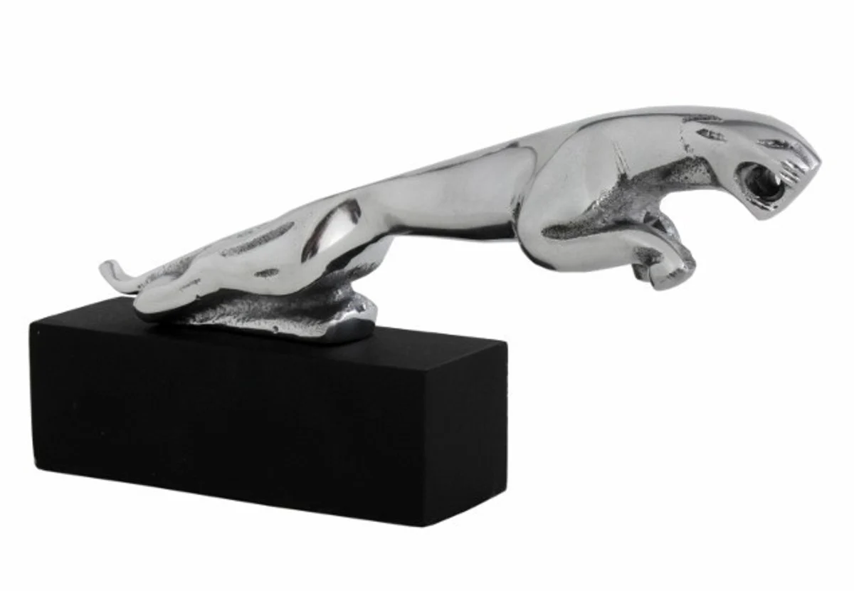 Casa Padrino Designer Vintage Jaguar polished aluminum on wooden base L 30.5 x H 15 x W 6.3 cm - aluminum decoration massive sculpture - Panther Leopard
