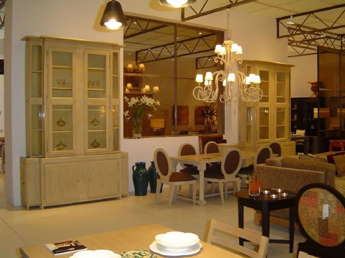 Casa Padrino vitrina de lujo estilo campestre gris 180 x 45 x A. 270 cm - Vitrina hecha a mano - Mueble de cocina de madera maciza - Muebles de estilo campestre