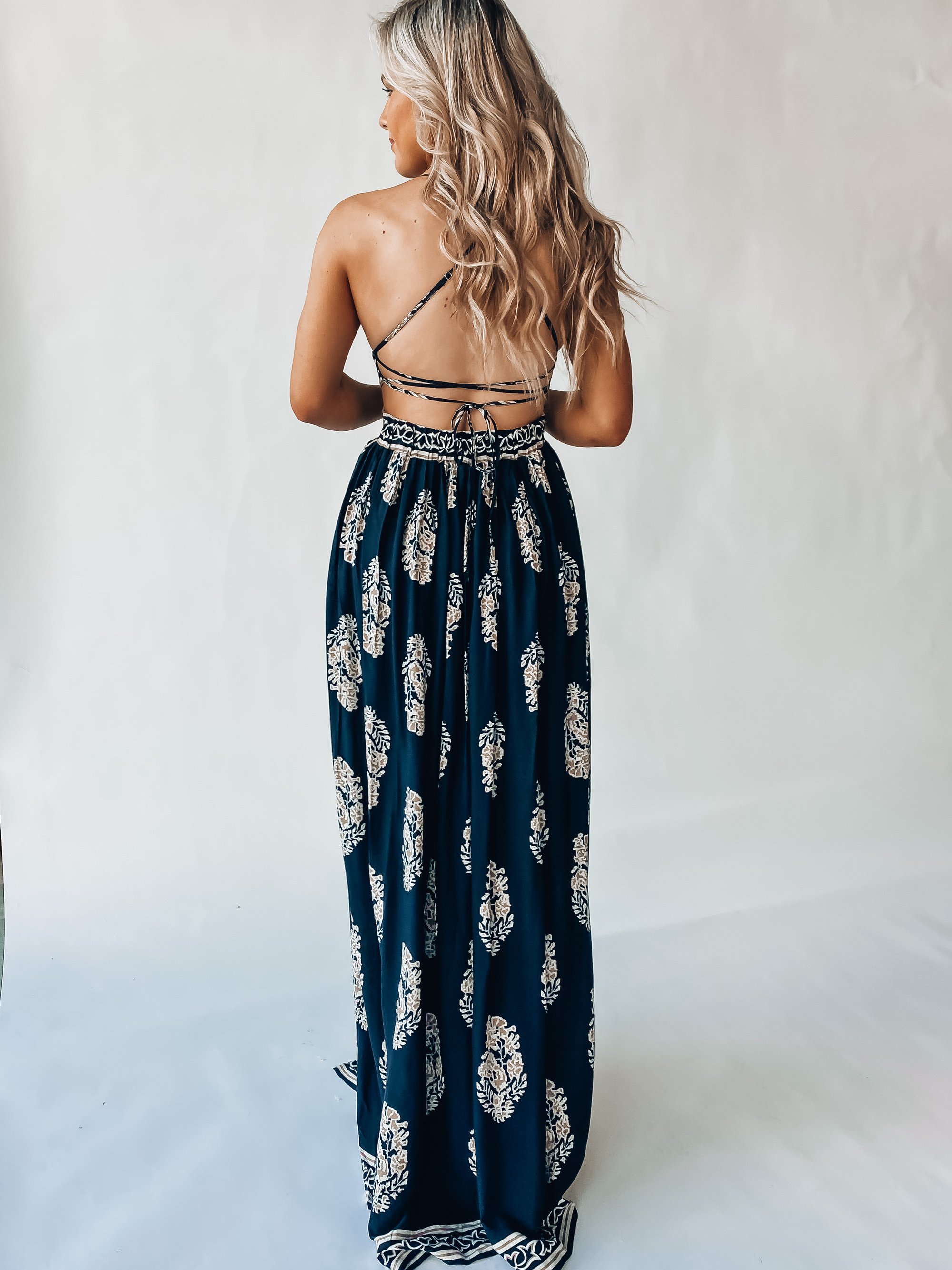 Women's Backless Sexy Slit Print Dress
